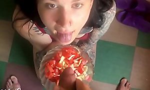 Husband Fuck Babe and Seasoned Salad Sperm - Food Fetish