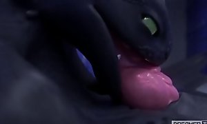 BIG BLACK DRAGON DRINKS HIS THICK CUM AND SPILLS IT EVERYWHERE [TOOTHLESS]