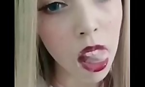 Blonde with mouthful ahegao