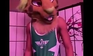 Furry in wrestling outfit strips and jerks pt1