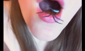 A really strange and super fetish video spiders inside my pussy and mouth