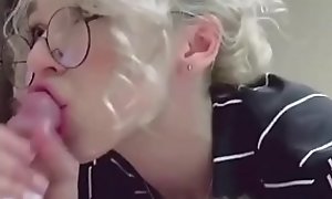 Pretty teen blonde sucking dick in pov and gets cum in her mouth