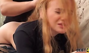 DEBT4k. Cunning guy fucks shaved pussy of red-haired cutie for the debt