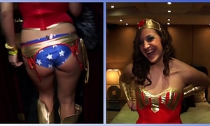 Girls gone wild - sexy dark brown in hot superhero cosplay plays with her soaked snatch
