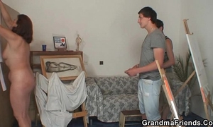 Old granny pleases 2 youthful painters