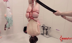 Anal masochist hung upside down and abased