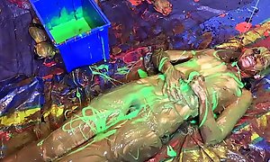 VERY Naughty Sexy Girl, playing with Custard Pies and Messy Slime
