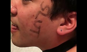 Slut Jacob gets choked strangled with a belt and written on