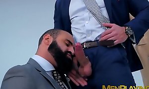 Classy hunk gives a sloppy blowjob and has his ass drilled