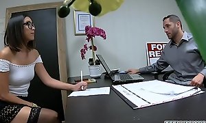 Nerdy Asian teen applicant Lexi Mansfield shows her hidden fucking skills during her 1st day of work as a secretary.