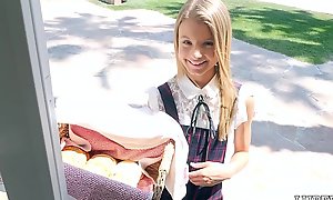 She looks so innocent and cute selling cookies in her little dress...gets fucked hard and takes a load on her adorable and pretty face (Asuna Fox)