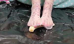 Girl Dripping Wax On Her Feet and Trample Banana - Foot Fetish