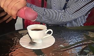 Astounding main does blowjob, cum with coffee, simulate one's Bristols feigning