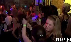 Plenty of group sex on dance floor blow jobs from blondes with ball cream at face