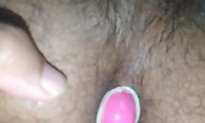 Vibrator dildo fully inserted in ass hole by him