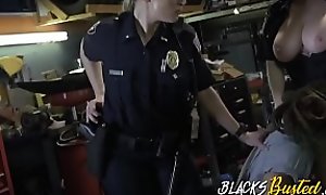 Busty MILF cops on duty banging with a sexy BBC car thief.
