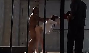 Caged and Handcuffed Asian fuck by Black guy
