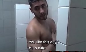 Sucking off a straight Latin Cock in the gym shower- LatinoHunter porn video 